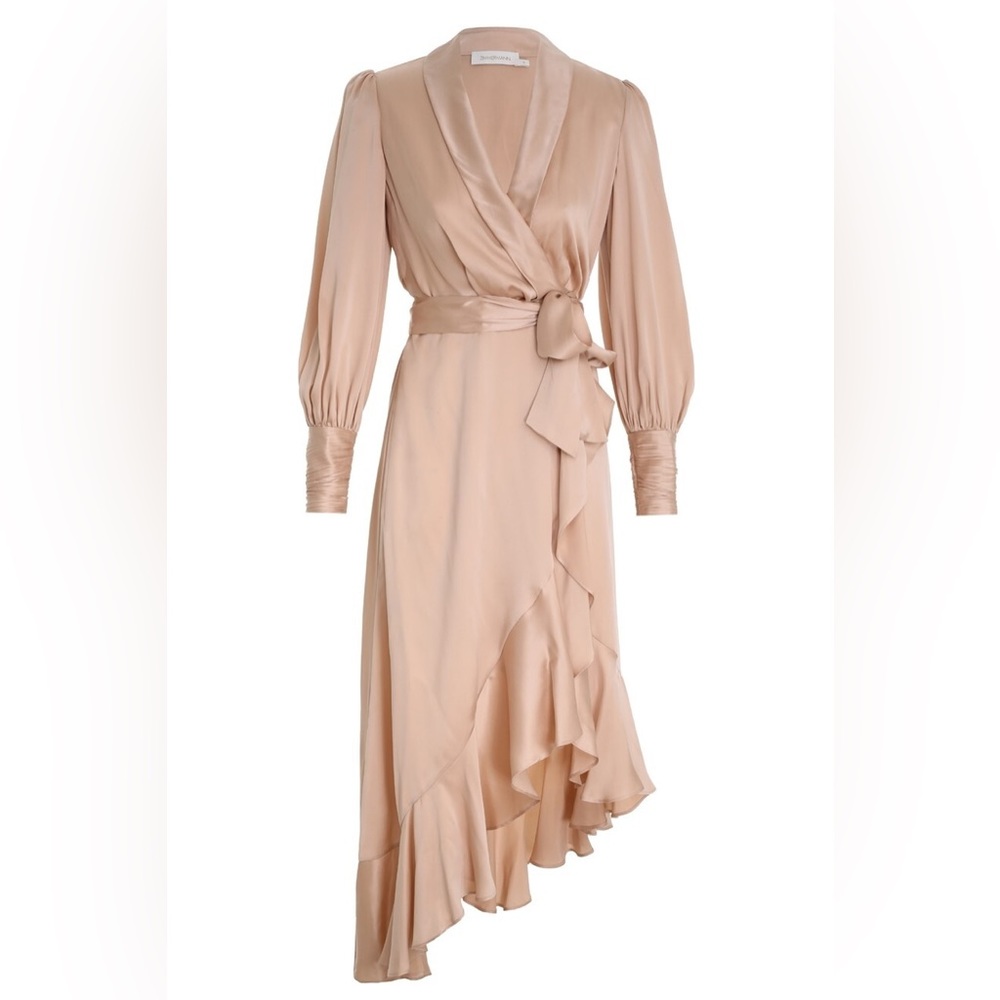 Zimmermann Silk Wrap Midi Dress Long Sleeve Cremè